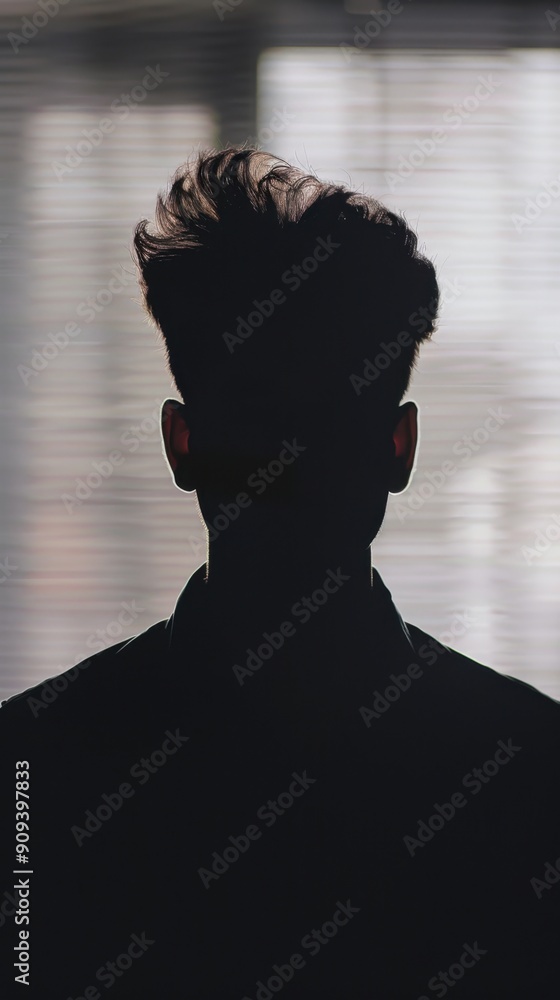 Poster silhouette of a man standing in front of a window, his features obscured by the light.