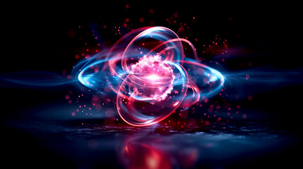 A stunning depiction of atomic energy with vibrant colors and swirling particles, symbolizing power and scientific discovery.