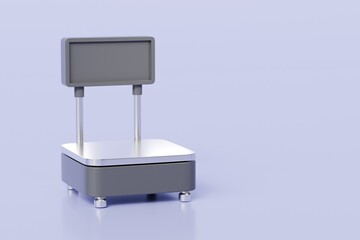 Fototapeta premium 3d Warehouse scale icon isolated on purple background. Transportation cargo concept. logistic and Warehouse concept. Minimal Industrial scale, Shipping package scales, weight scales icon. 3d render.