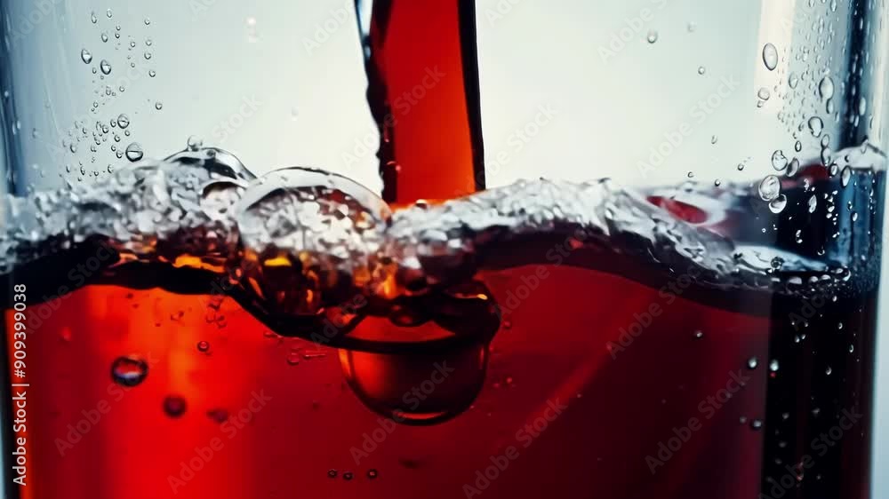 Poster a redcolored soda being expertly poured into a glass with the carbonation creating a mesmerizing dis