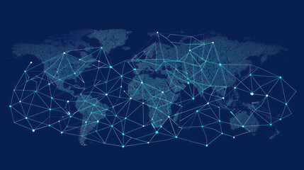 Vector image of a world map with a network of lines and points, representing global business connections
