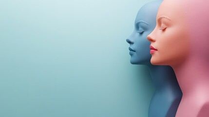 Colorful Mannequins Side by Side Against a Soft Blue Background