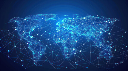 Vector image of a world map with a network of lines and points, representing global business connections