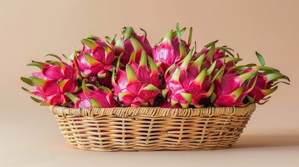 Obraz premium Dragon fruit with a basket, showcasing its vibrant color and texture, isolated background, perfect for marketing use with space for text