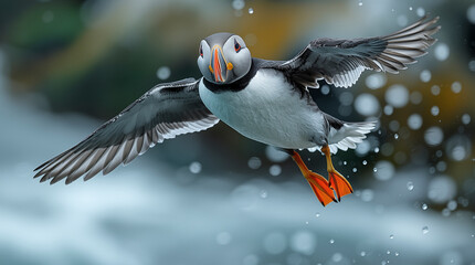 The Atlantic Puffins, members of the auk family, are seabirds also known as Common Puffins. Beautiful extreme close-up.