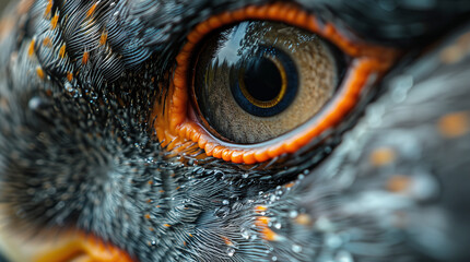 The Atlantic Puffins, members of the auk family, are seabirds also known as Common Puffins. Beautiful extreme close-up.