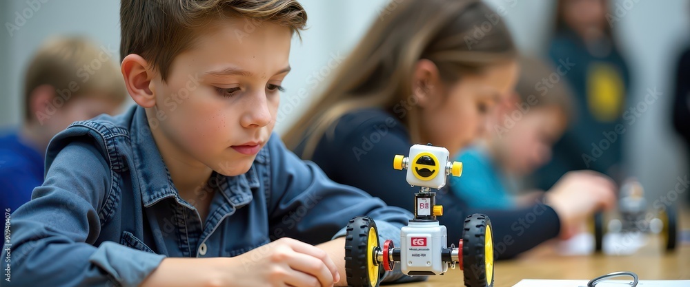 Poster boy working on robotics project.