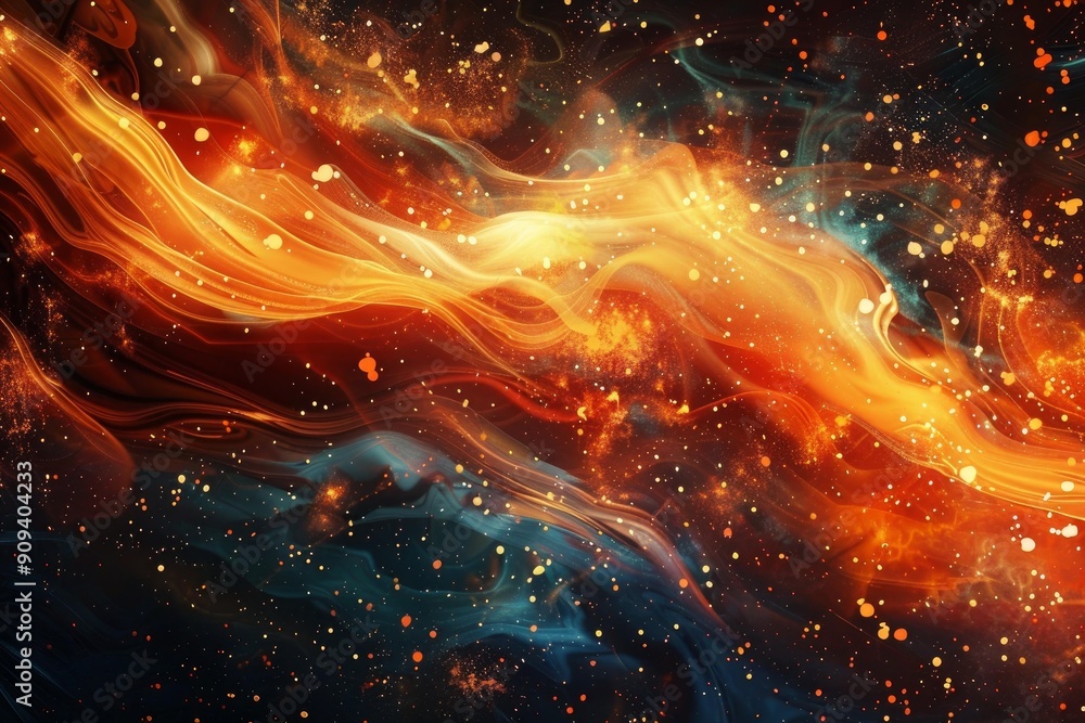 Poster abstract outer space background showing swirling colorful nebula clouds
