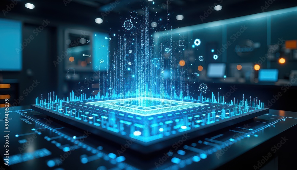 Poster digital technology and data processing.