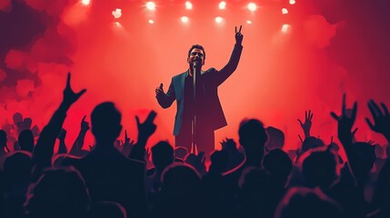 Charismatic Motivational Speaker Standing on a Stage, a man standing in front of a crowd of people