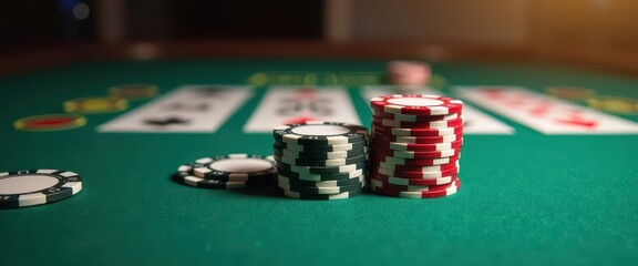 Fototapeta premium Casino Chips on Green Felt Table.