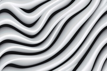 Abstract white wave lines seamless pattern on black background, 3d realistic style