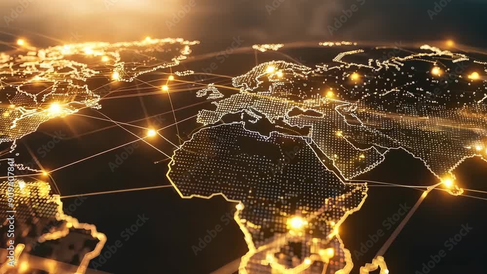 Poster world map showing global technology connections and network links