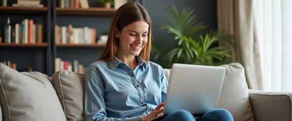 Fototapeta premium Happy Woman Using Laptop at Home.