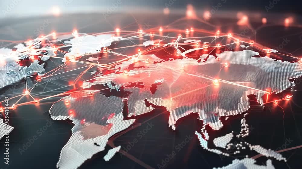Poster world map showing global technology connections and network links