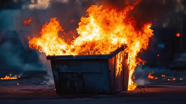 Burning Dumpster in the Night