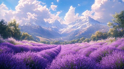 Obraz premium Lavender field, anime background, wallpaper 