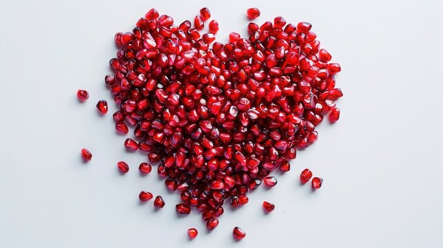 Fresh pomegranate fruit seed grain in the shape of a red heart