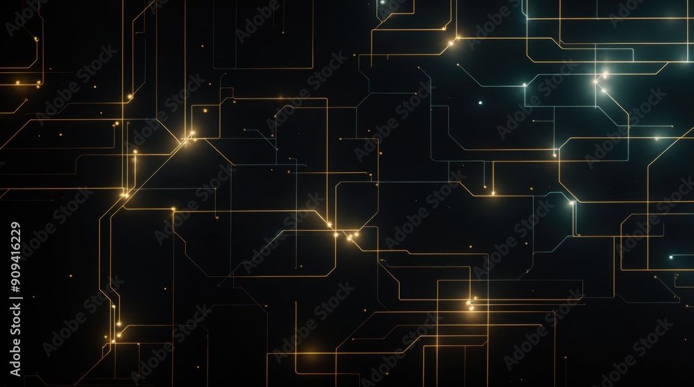 Wall mural abstract glowing circuit lines against dark cosmic starry backdrop