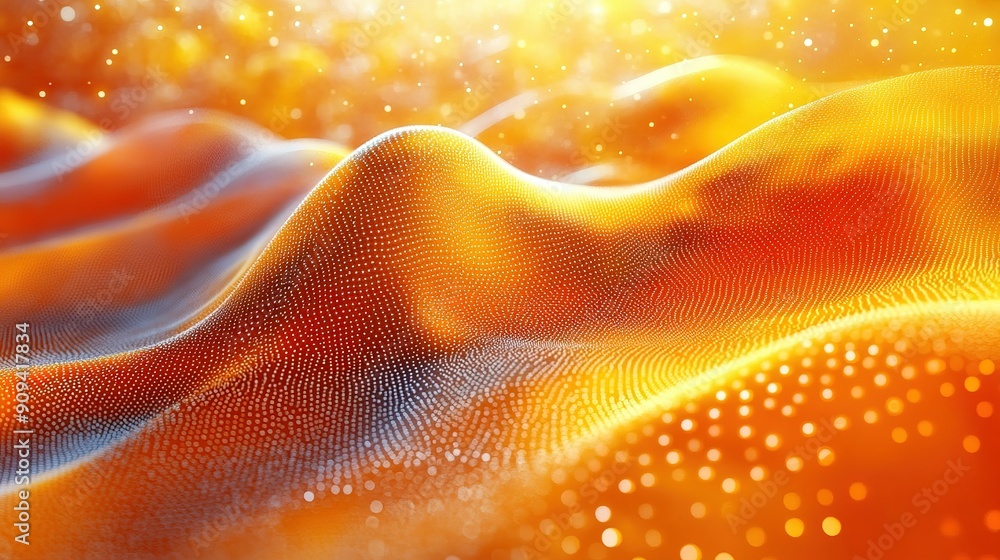 Poster abstract golden wave with glowing dots and bokeh lights
