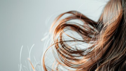 Close-up of brown wavy hair with few white strands