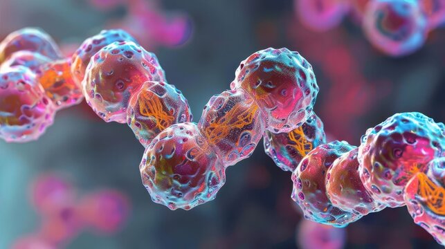 Diploid cell with paired chromosomes, detailed view, illustrating the full set of genetic material, advanced tone, Complementary Color Scheme, copy space for text,