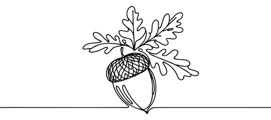 One line art acorn. Single line art. Autumn theme background © Vasyl Yurlov