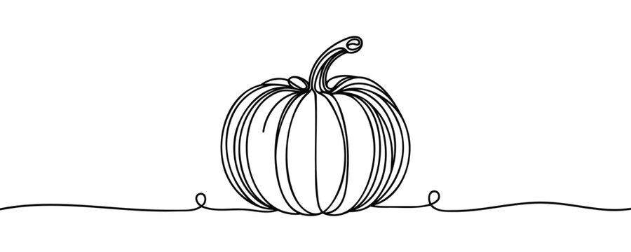 Continuous one line drawing pumpkin. Farm pumpkins autumn or Halloween concept