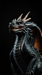 Fototapeta premium dragon on plain black background with copy space backdrop portrait