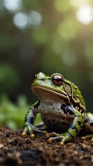 Obraz premium frog on nature scene background with copy space backdrop portrait