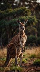 Fototapeta premium kangaroo on nature scene background with copy space backdrop portrait