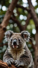 Obraz premium koala on nature scene background with copy space backdrop portrait