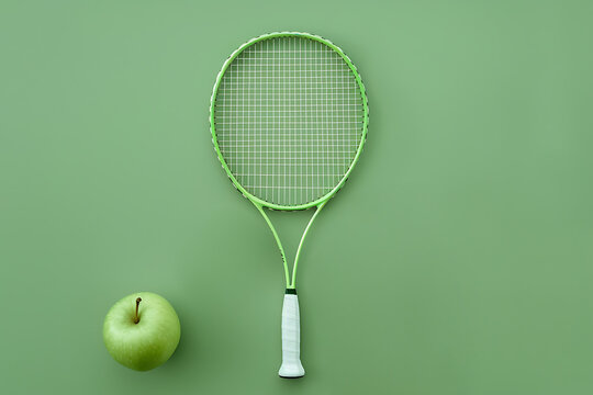 tennis racket appple with copy space, active lifestyle background