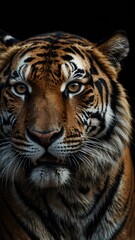Fototapeta premium tiger on plain black background with copy space backdrop portrait
