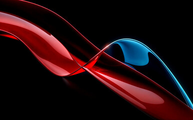 abstract image featuring dynamic, flowing lines in vibrant shades of red and blue against a deep black background. cinematic