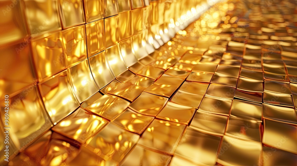 Poster 3D rendering of a golden background with a mosaic of reflective tiles, creating a shimmering and elegant effect with this inviting photo.
