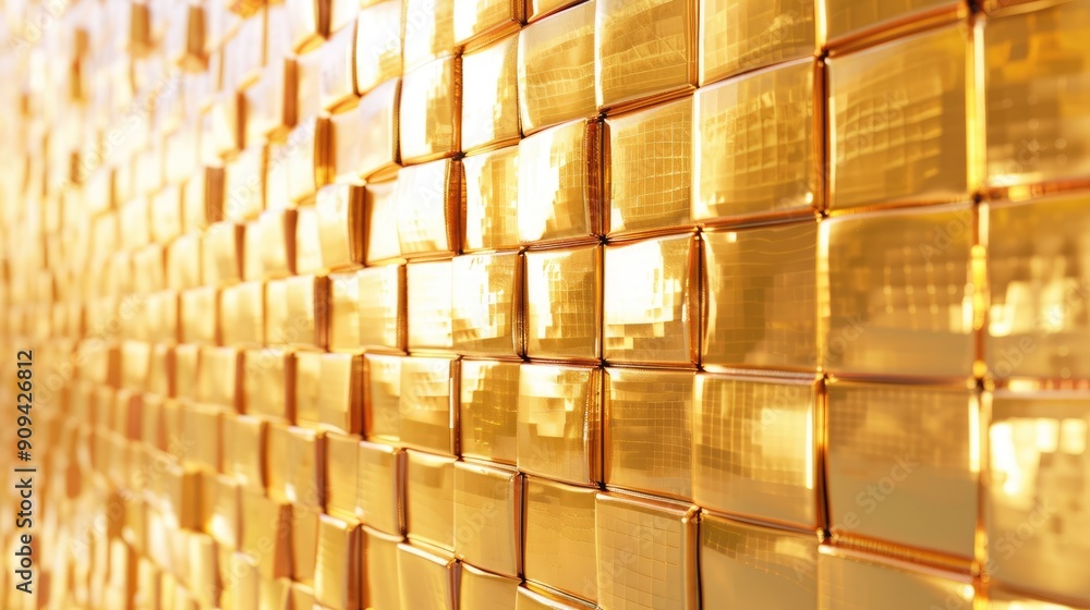 Poster 3D rendering of a golden background with a mosaic of reflective tiles, creating a shimmering and elegant effect with this inviting photo.