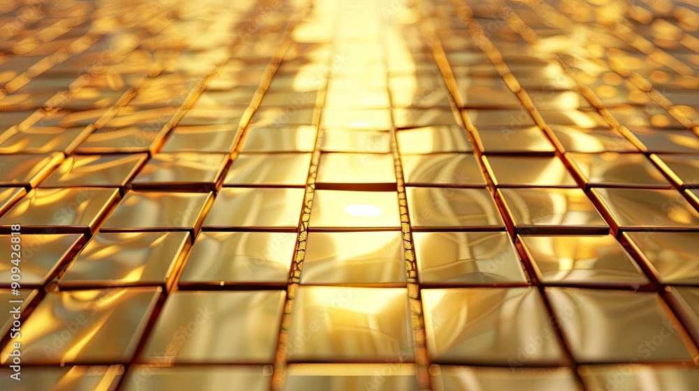 Poster 3D rendering of a golden background with a mosaic of reflective tiles, creating a shimmering and elegant effect with this inviting photo.