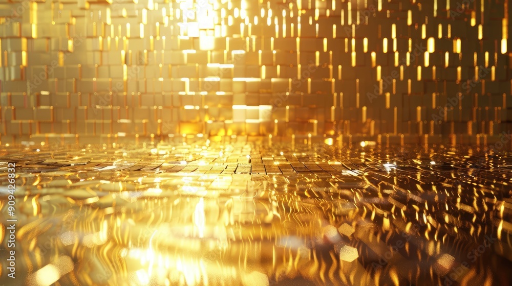 Poster 3D rendering of a golden background with a mosaic of reflective tiles, creating a shimmering and elegant effect with this inviting photo.