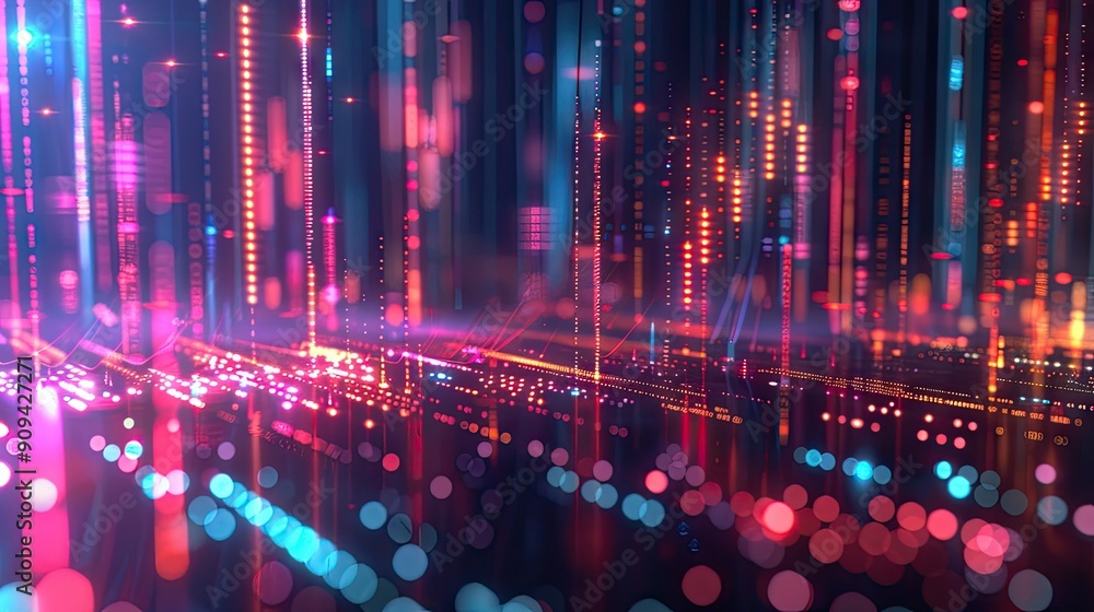Poster abstract 3d financial data chart with rising trends and glowing effects on a dark background with th