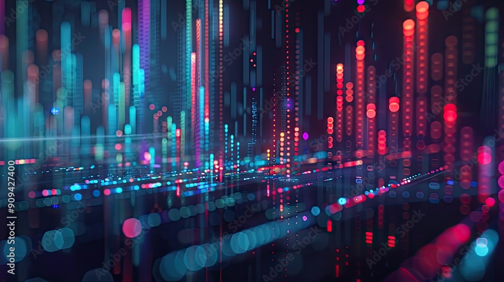 Poster abstract 3d financial growth chart with data points and digital effects on a dark background with th