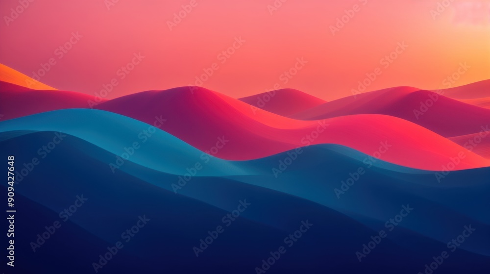 Poster dynamic rippling layers transition from cool blues to warm reds
