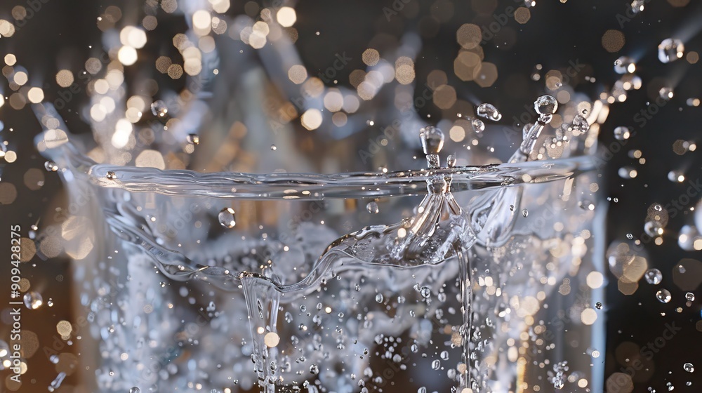 Poster close-up 3d render of water splashing in a glass, emphasizing the lively movement and pristine appea