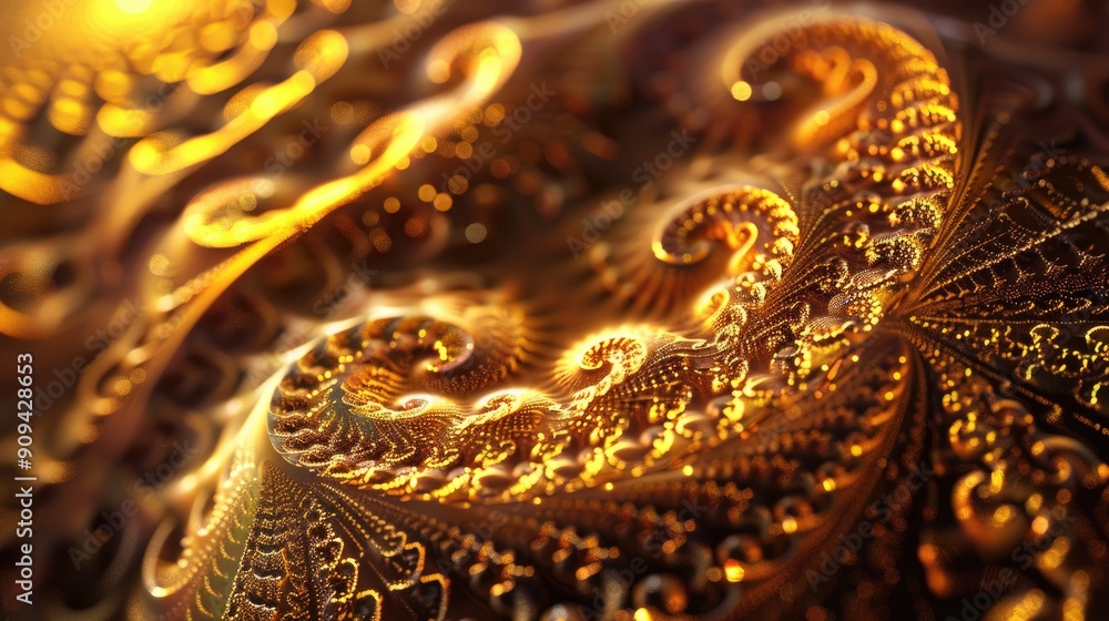 Poster contemporary 3d illustration of a golden background with intricate, fractal patterns and a warm, glo