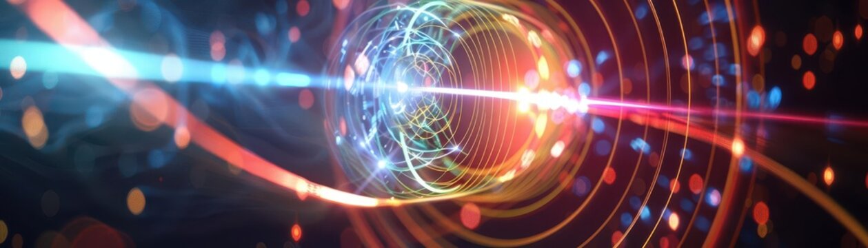 Observation causing wavefunction collapse, quantum state change, subatomic dynamics, uhd, copy space for text,