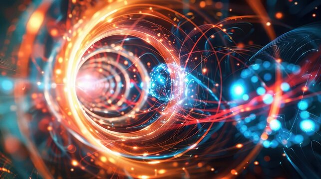 Observation effect on wavefunction, quantum collapse, dynamic subatomic particles, uhd, copy space for text,