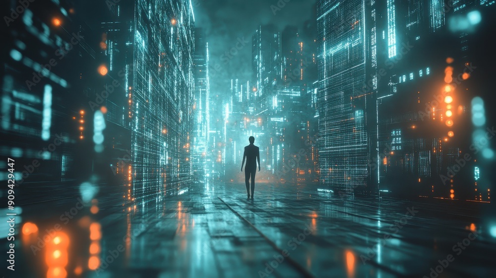 Poster digital artificial intelligence in a futuristic metaverse simulation