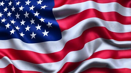 Obraz premium The American flag is waving in the wind. The flag is red, white, and blue. The stars are evenly spaced and the stripes are also evenly spaced. The flag is a symbol of the United States and its values.