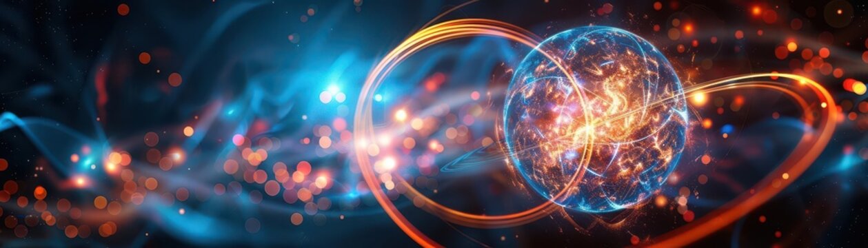 Quantum observation causing wavefunction collapse, subatomic particle dynamics, state change, uhd, copy space for text,