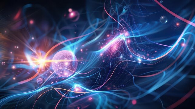 Quantum observation impact, wavefunction collapse, subatomic state dynamics, particle interaction, uhd, copy space for text,